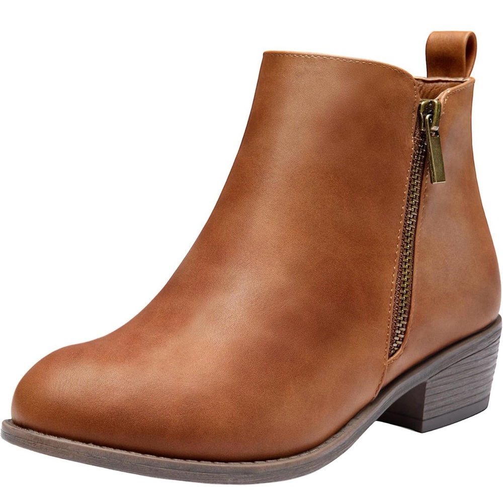 Vepose Tan Ankle Booties with Side Zipper